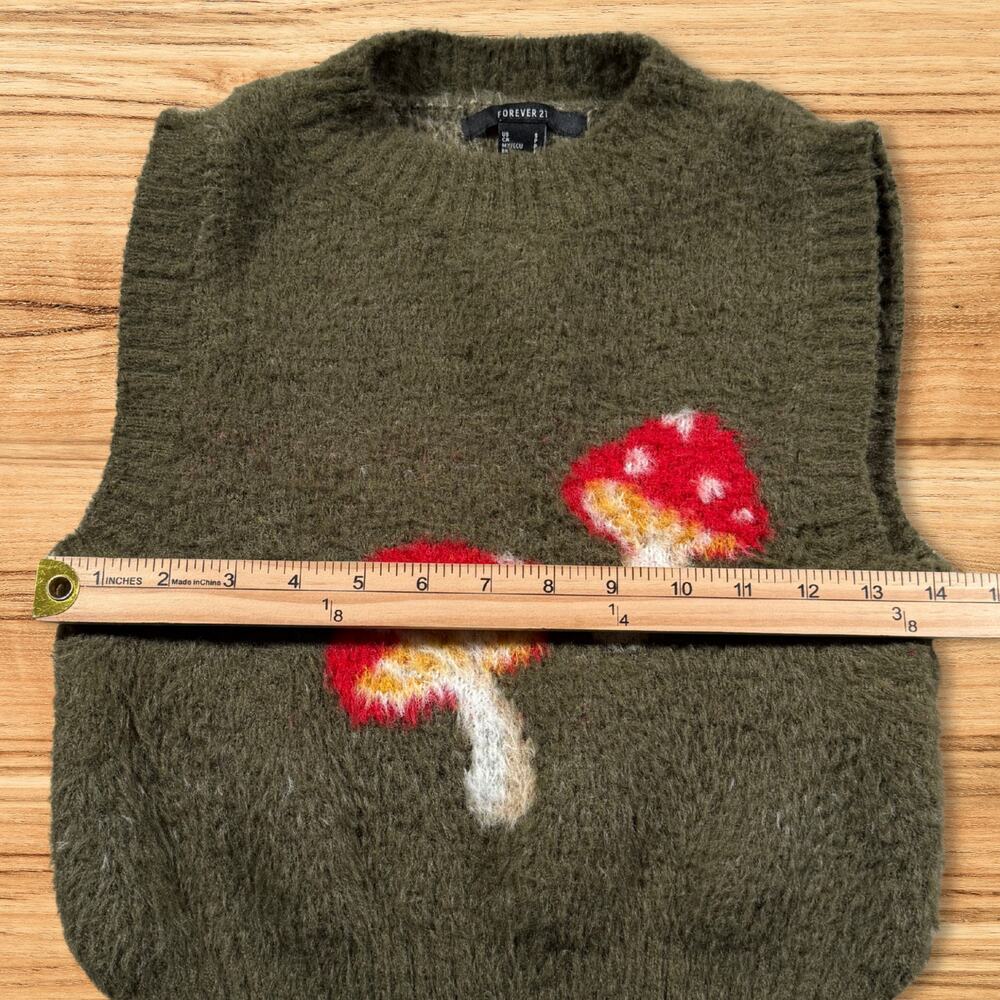 Forever 21 Fuzzy Mushroom Eyelash Knit Mock Neck Sweater Vest Green Small - Picture 6 of 8